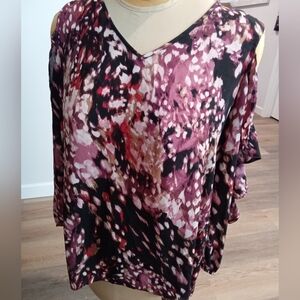 Cato Plus Size 18/20 Multicolor Abstract V-Neck Cold Shoulder Ruffeled Sleeves